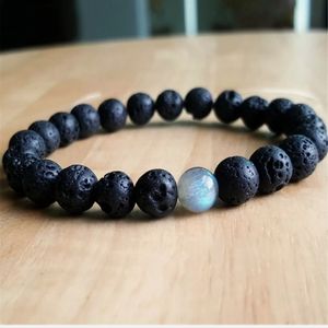 8mm Lava Stone with Moon Stone Handmade Mala Bracelet Yoga Chakra Reiki B203-B